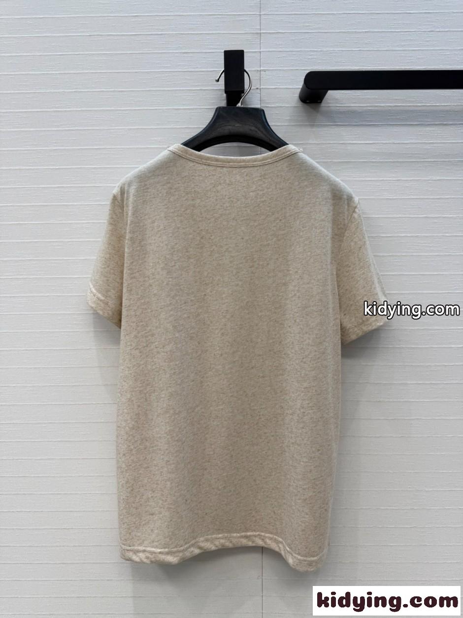 ビジューネック コットンリネン 半袖Tシャツ シャネル Tシャツ コピー-4