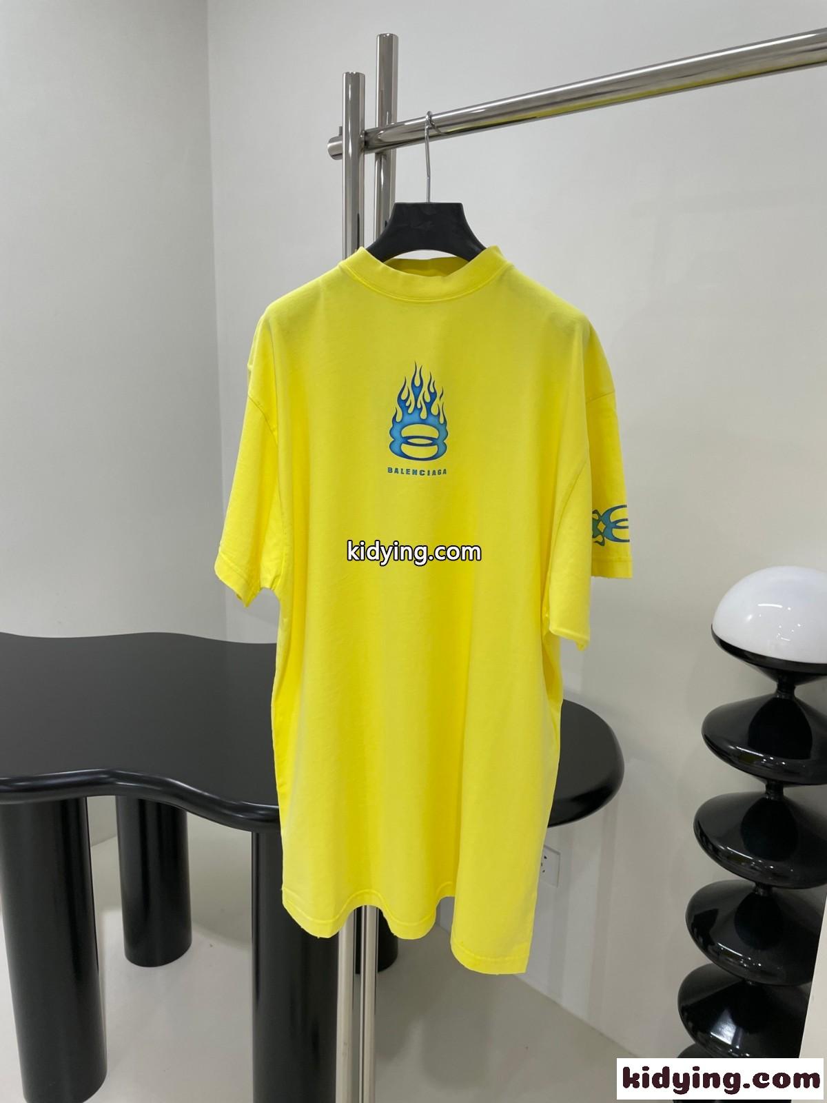 カジュアル プリント オーバーサイズTシャツ バレンシアガ 半袖Tシャツ コピー イエロー-1