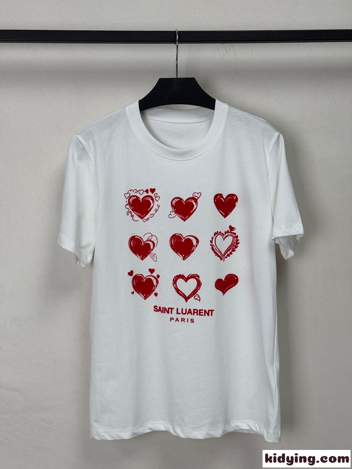 シンプル プリント コットン 半袖Tシャツ イヴ・サンローラン Tシャツ コピー ホワイト-1
