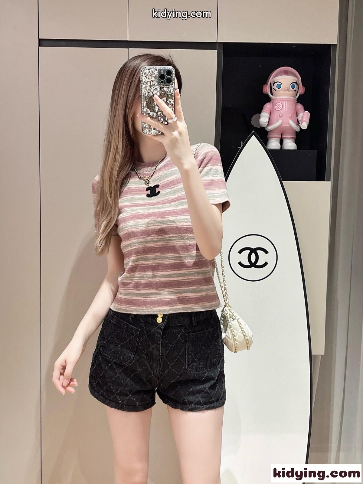 カシミヤ&ウール ボーダー柄 半袖 トップス シャネル ニット 偽物 レディース-3