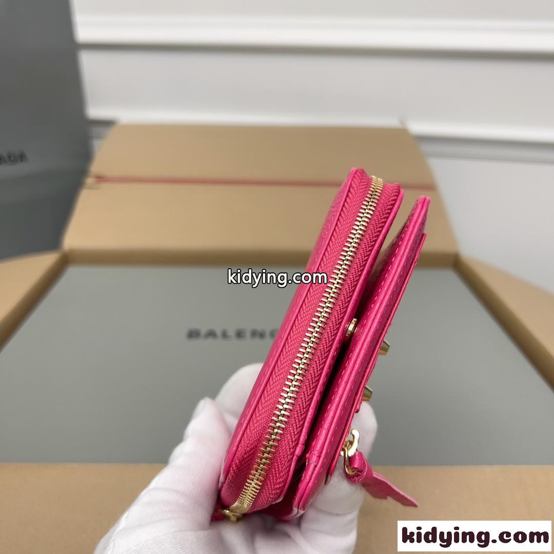 上品 高級感 コンパクトウォレット バレンシアガ 財布 コピー 二つ折り財布 ローズレッド-3