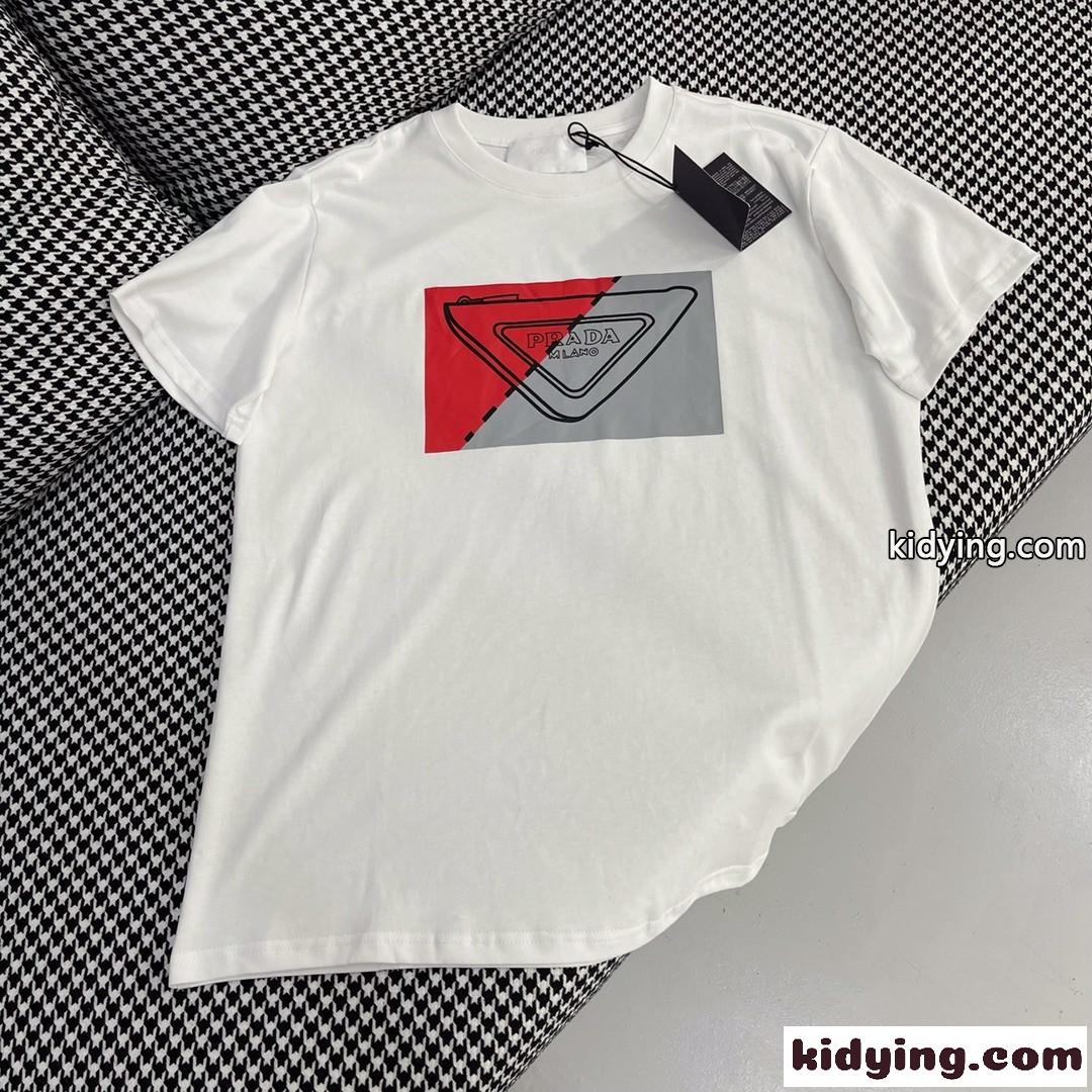 定番 ロゴ プリント クルーネック プラダ 半袖tシャツ コピー 人気 カジュアル おしゃれ トップス-1