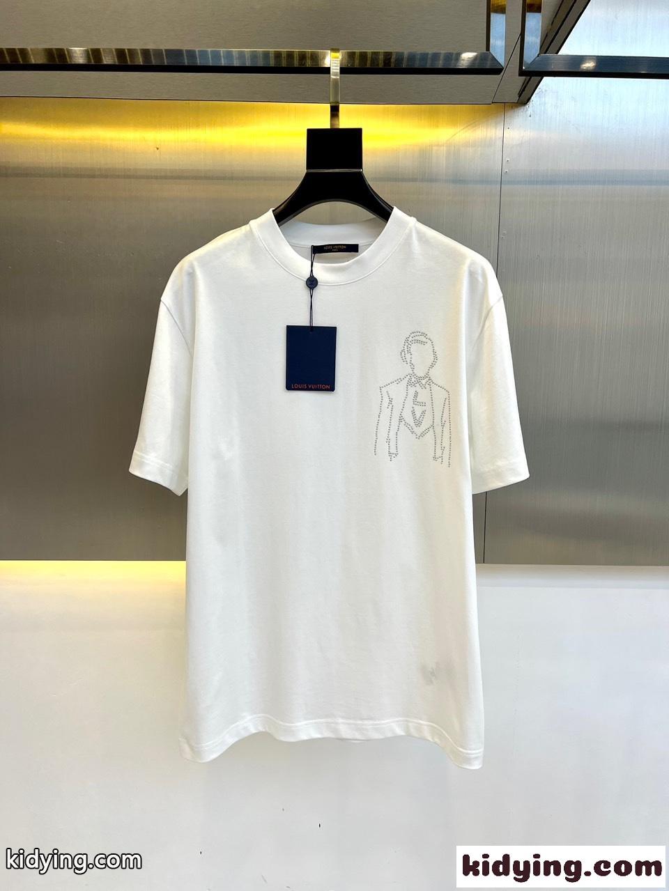 ルイ・ヴィトン 半袖Tシャツ コピー おしゃれ ロゴ クルーネック ホワイト-0