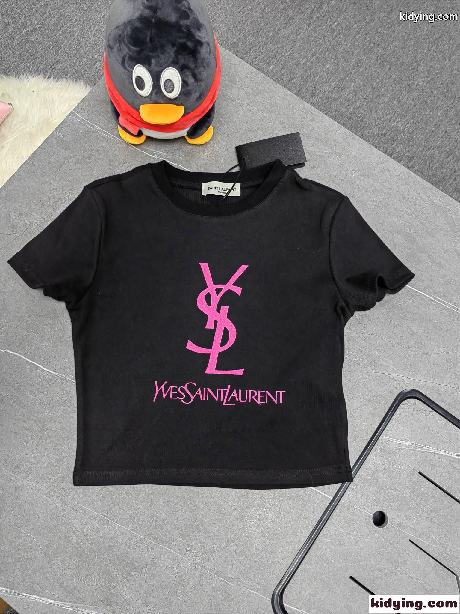 おしゃれ ロゴ プリント イヴ・サンローラン 半袖Tシャツ コピー クルーネック コットン-1