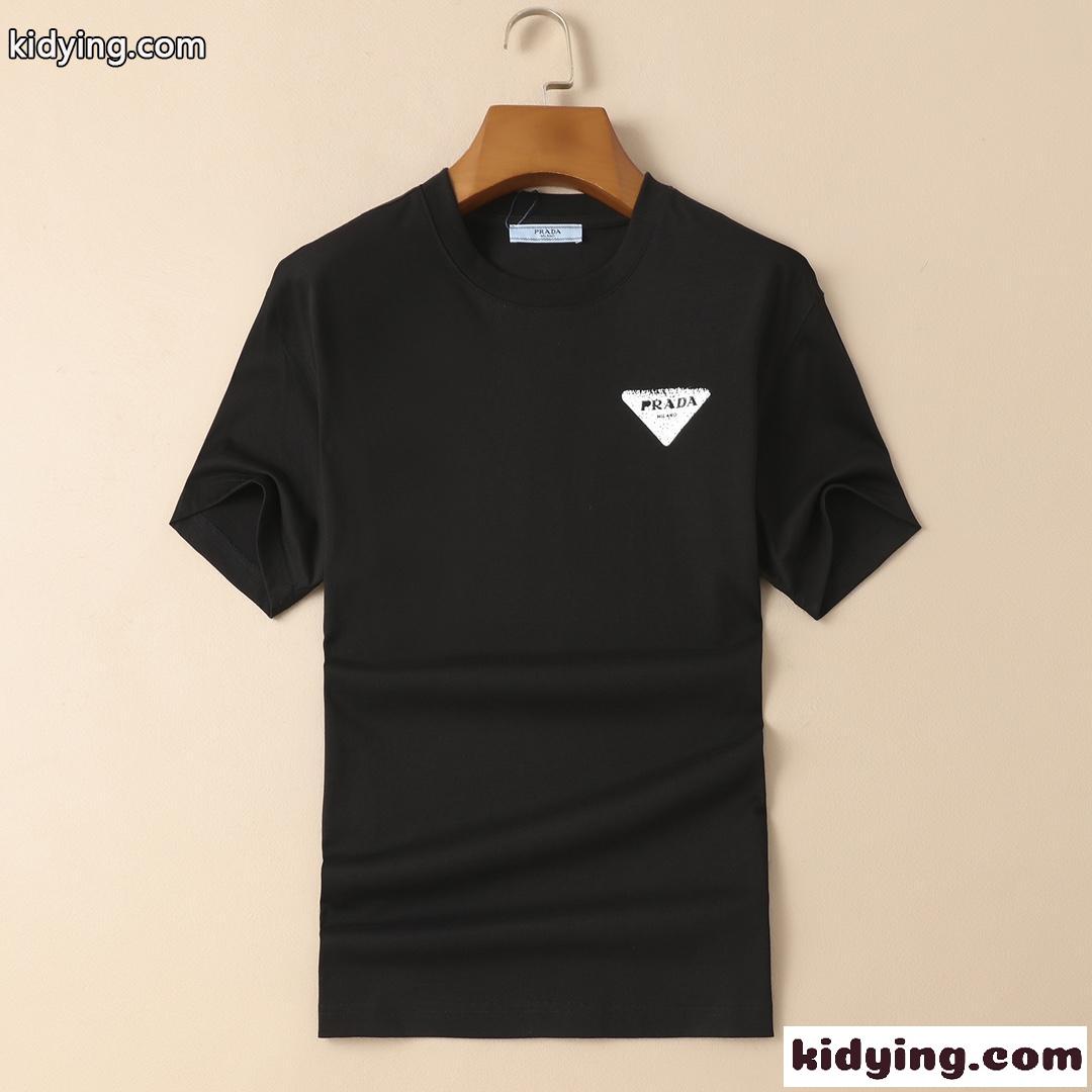 おしゃれ 人気 プリント クールネック プラダ Tシャツ コピー 半袖 メンズ カジュアル 着心地いい ホワイト ブラック-0