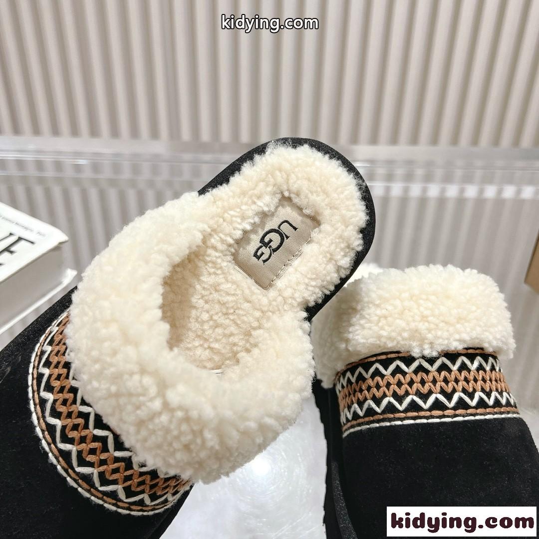 アグ サンダル スーパーコピー 秋冬 カジュアル スエード ムートン スリッパ UGG ブラック-2
