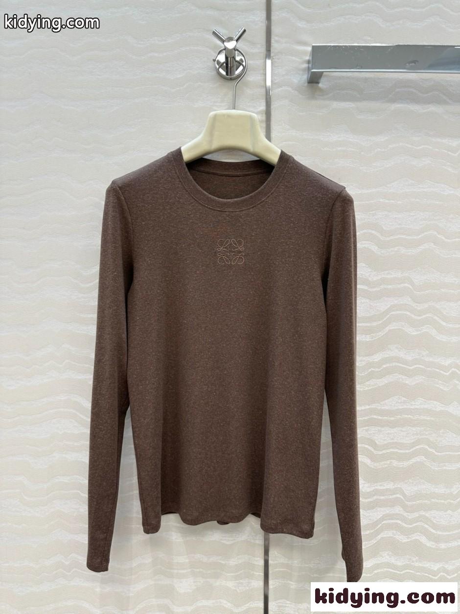 シンプル アナグラム刺繍 ロエベ Tシャツ 偽物 長袖Tシャツ トップス-2