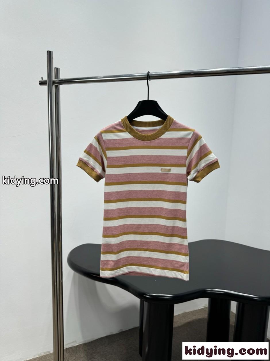 マルチカラーボーダー コットン 半袖Tシャツ プラダ Tシャツ 偽物-0