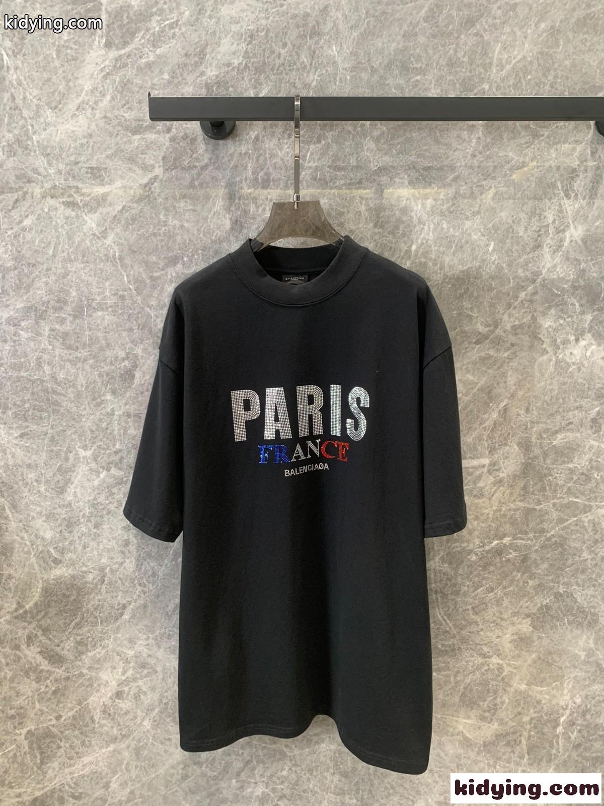 ユニセックス カジュアル コットン 半袖Tシャツ バレンシアガ Tシャツ コピー ブラック-1