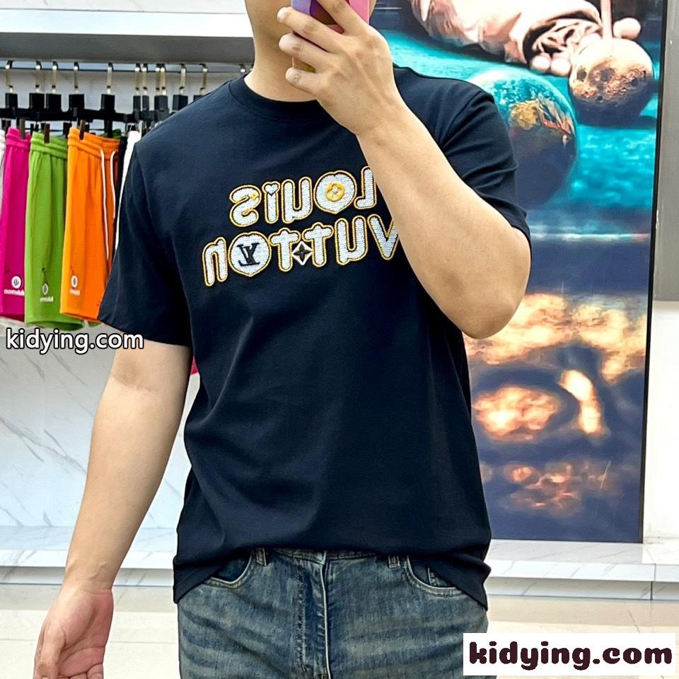 洗練された カジュアル ロゴ 半袖Tシャツ ルイ・ヴィトン Tシャツ 偽物 ブラック-2