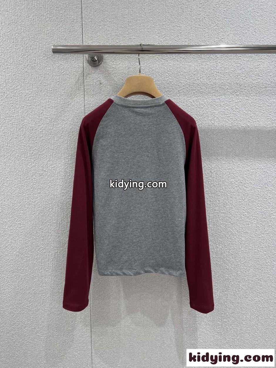 バイカラー ラグラン ヘンリーネックトップス ミュウミュウ Tシャツ コピー-1