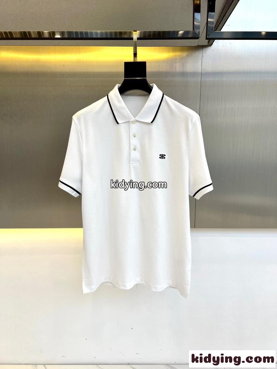 シンプル カジュアル 半袖 ポロシャツ セリーヌ Tシャツ コピー ホワイト-0