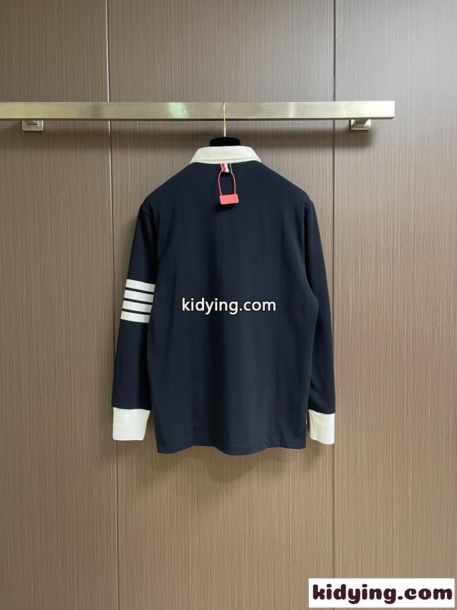 洗練された 配色 ポロシャツ トムブラウン Tシャツ 偽物 ネイビー-1