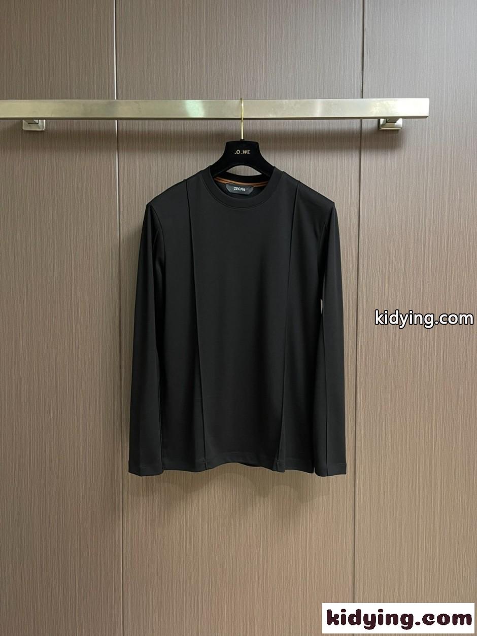 洗練された シンプル コットン 長袖Tシャツ エルメネジルド・ゼニア Tシャツ 偽物 ブラック-0