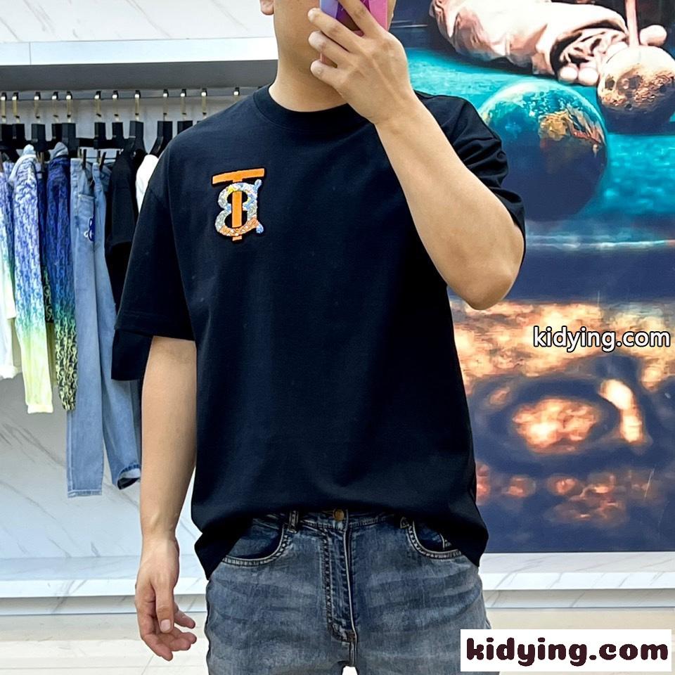 バーバリー Tシャツ コピー 大人気 ロゴ コットン クルーネック 半袖Tシャツ ブラック-2