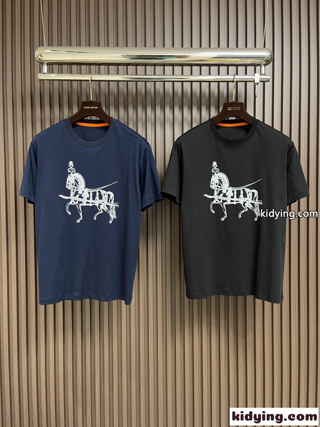 カジュアル プリント エルメス Tシャツ コピー クルーネック 半袖トップス-0