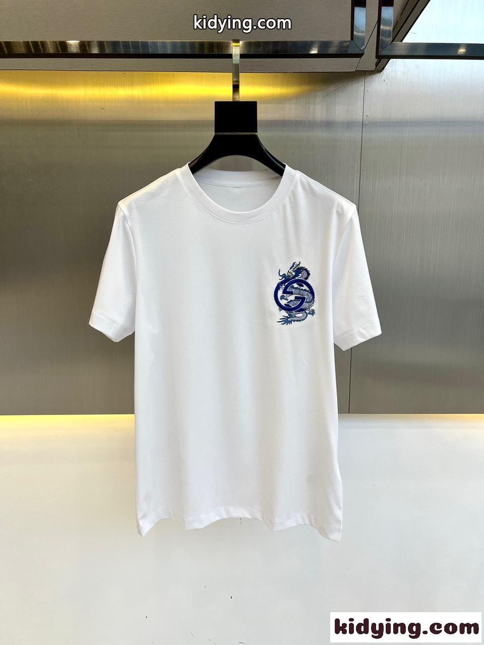 快適 シルケットコットン 刺繍入り グッチ Tシャツ コピー 半袖Tシャツ ホワイト-0