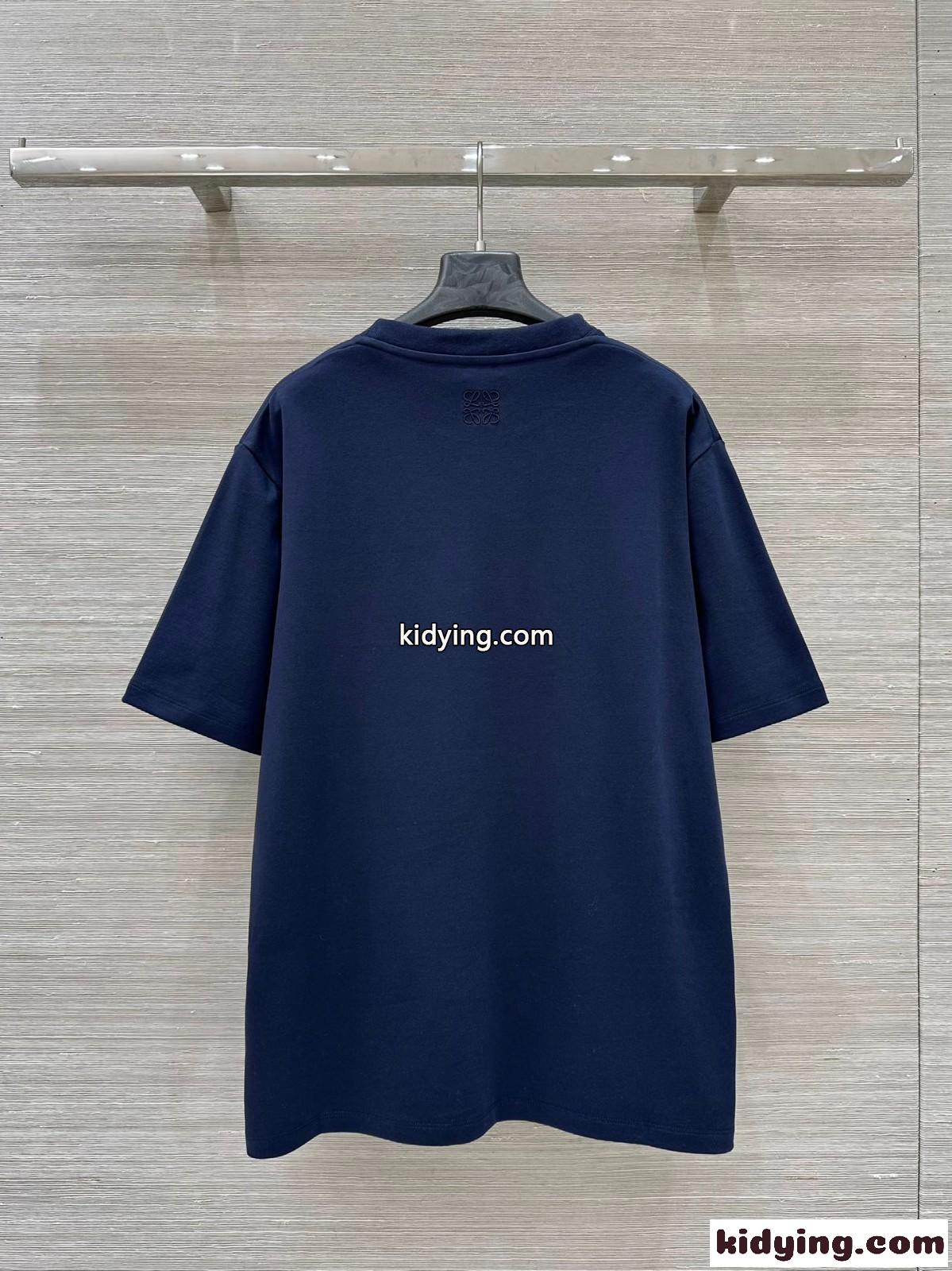 シンプル スネークプリント クルーネック 半袖Tシャツ ロエベ Tシャツ コピー ネイビー-5