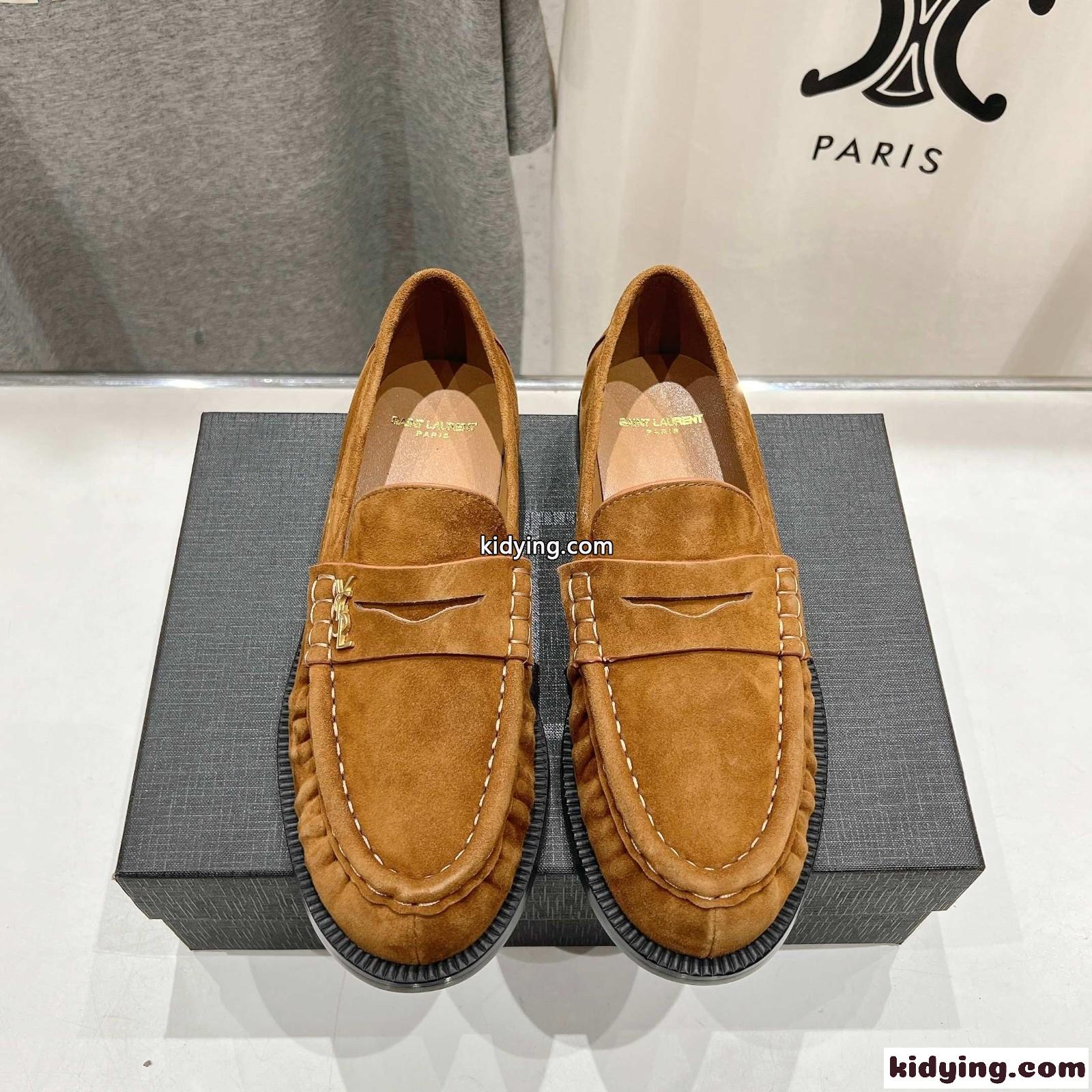 YSL イヴ・サンローラン ローラン ローファー スーパーコピー スエード ブラウン-2