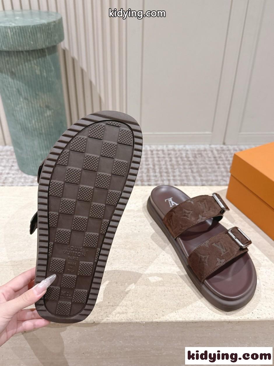 洗練された スエード LV ヴェニス ミュール ルイ・ヴィトン サンダル コピー ダークブラウン-4