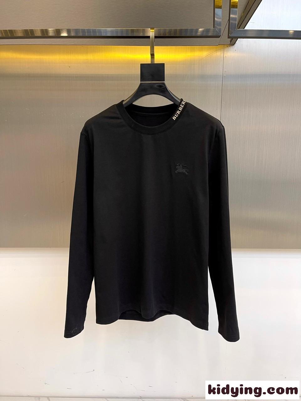 シンプル 上品 合わせやすい 長袖Tシャツ バーバリー Tシャツ 偽物 コットン ブラック-0