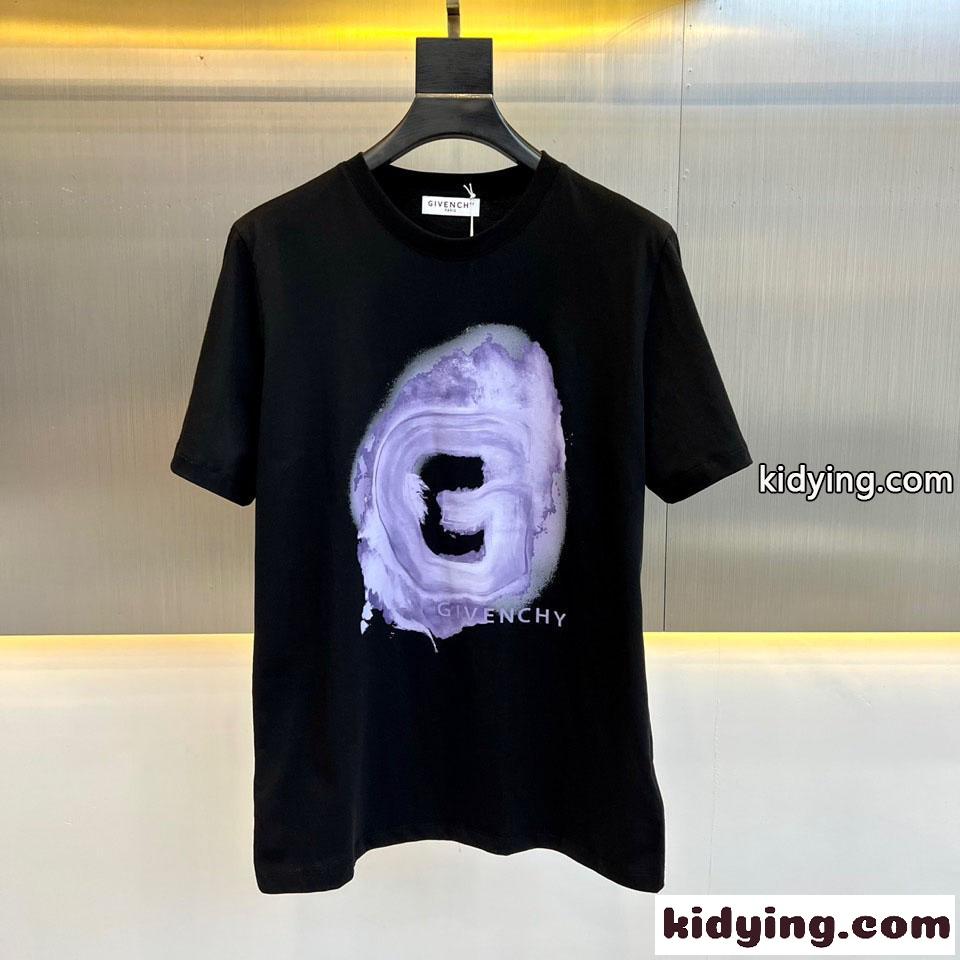 ベーシック クルーネック プリント コットン ジバンシィ Tシャツ コピー 半袖 ブラック-0