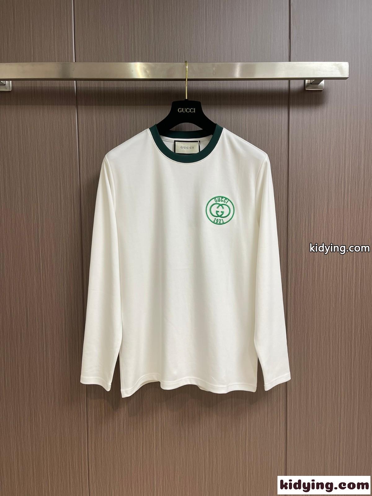 合わせやすい クルーネック コットン 長袖Tシャツ グッチ Tシャツ コピー ホワイト-1