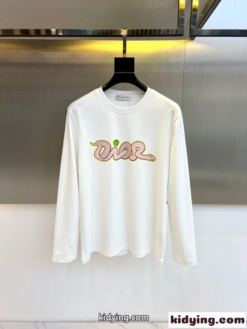 シンプル ロゴ入り 長袖Tシャツ クリスチャン・ディオール Tシャツ コピー ホワイト-0