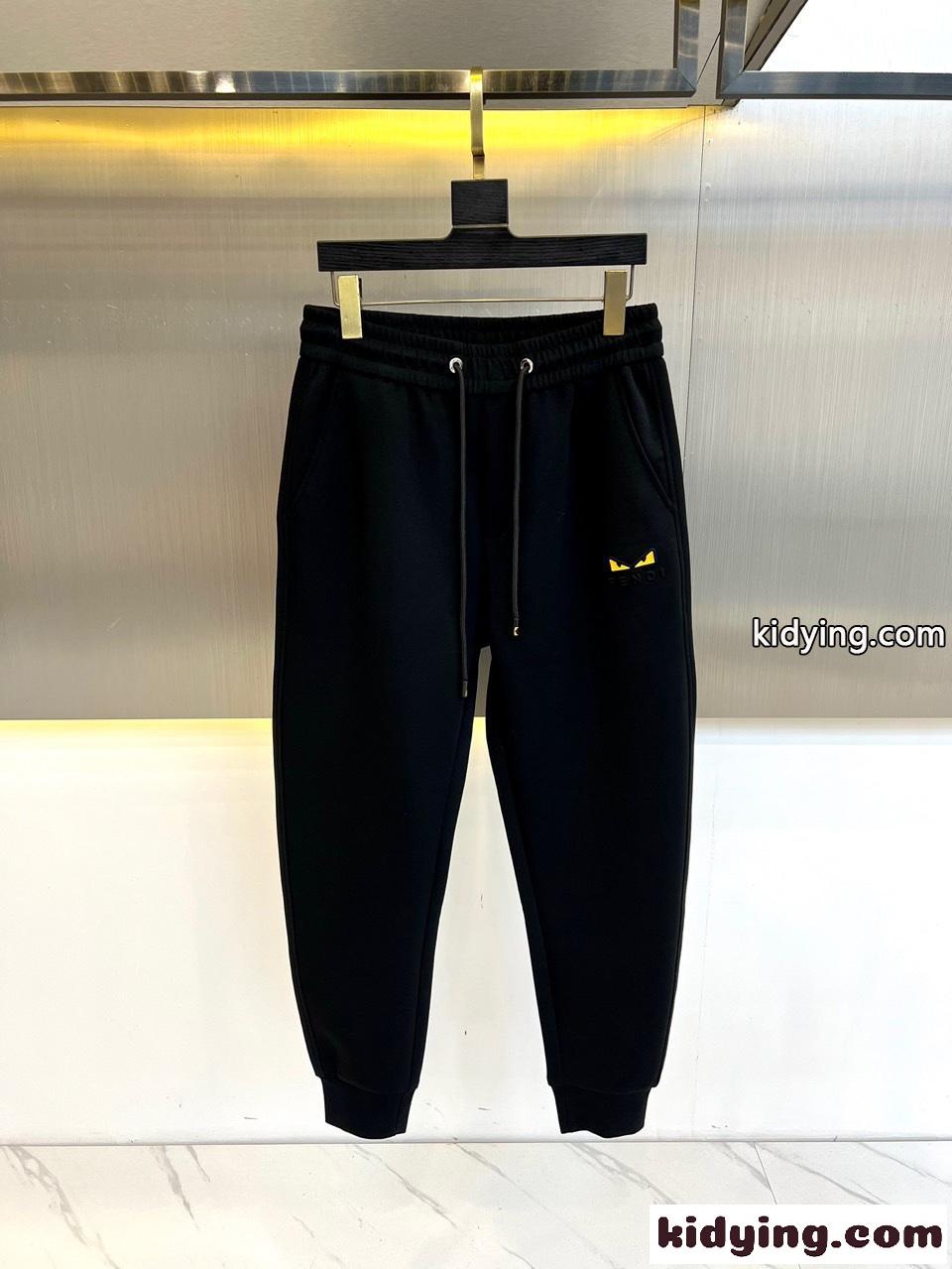 カジュアル コットン スウェットパンツ フェンディ パンツ 偽物 ブラック-0