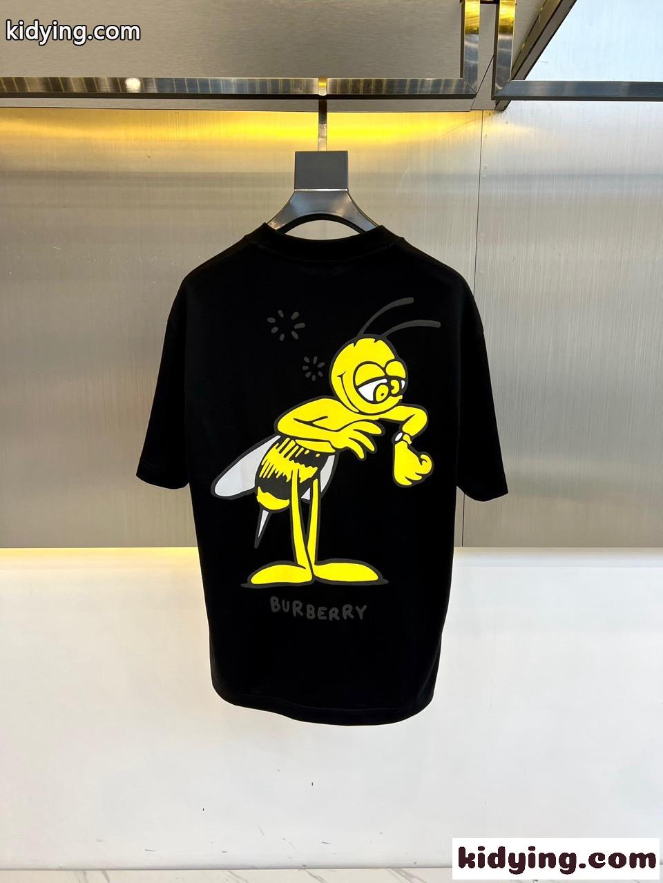 シンプル プリント 半袖Tシャツ バーバリー Tシャツ コピー クルーネック ブラック-3