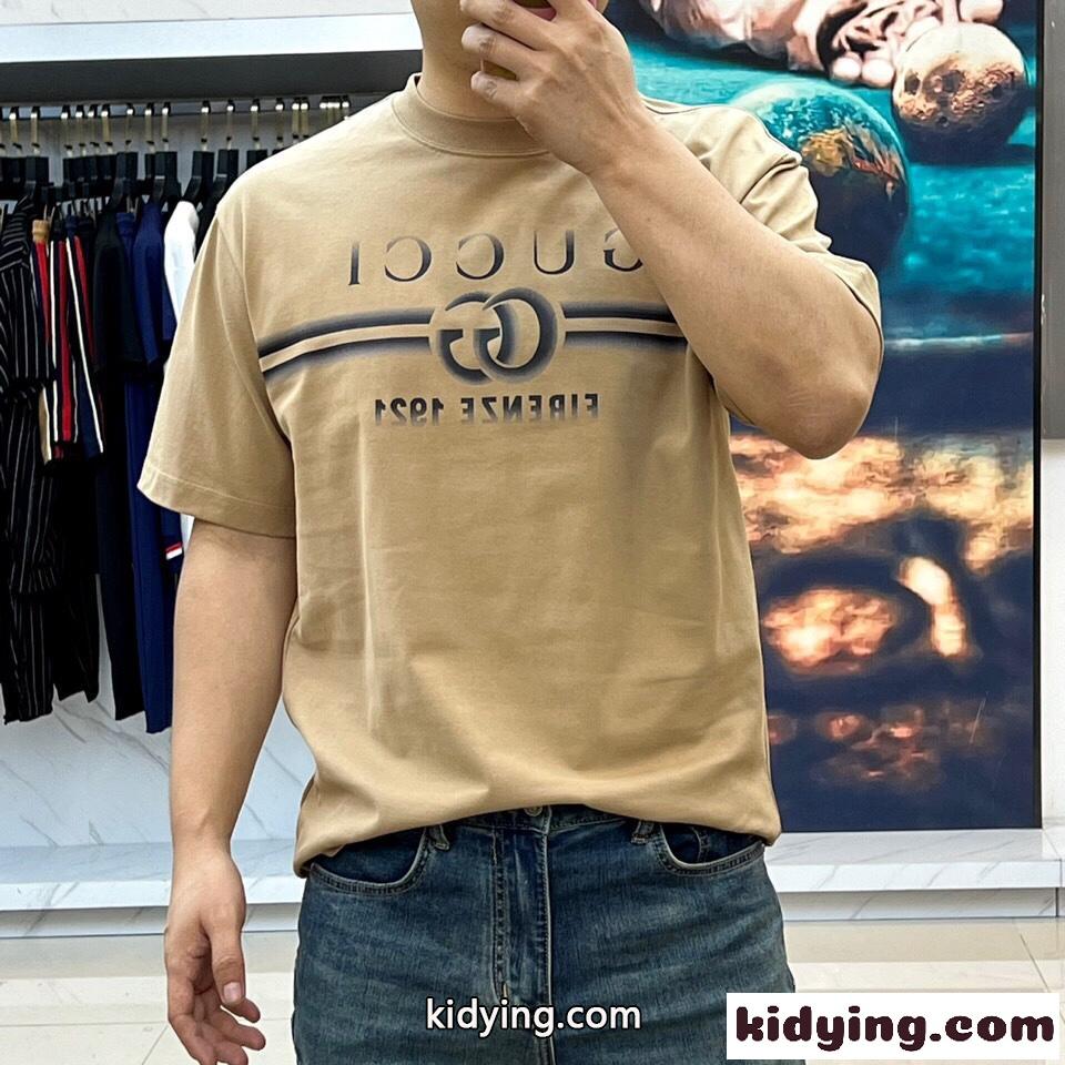 GUCCIプリント コットンジャージー Tシャツ グッチ 半袖Tシャツ コピー カーキ-2