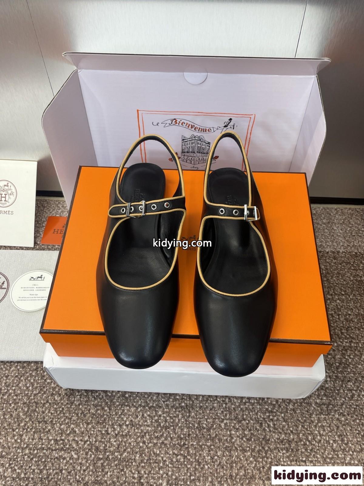 洗練された 上品 エルメス クレオ スリングバック パンプス スーパーコピー ブラック-2
