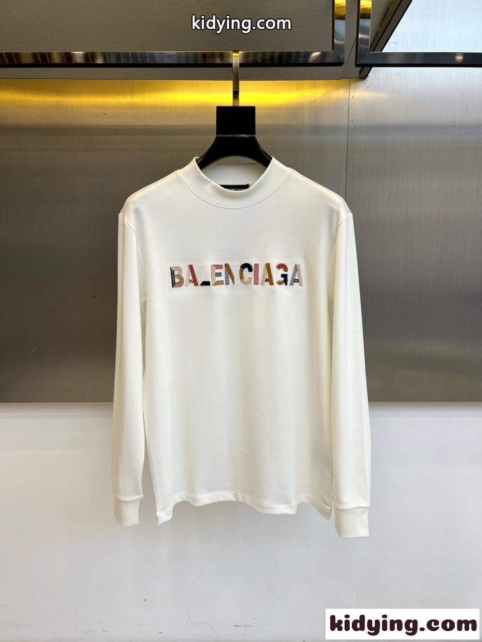 マルチロゴ モックネック ロングTシャツ バレンシアガ Tシャツ 偽物 ホワイト-0