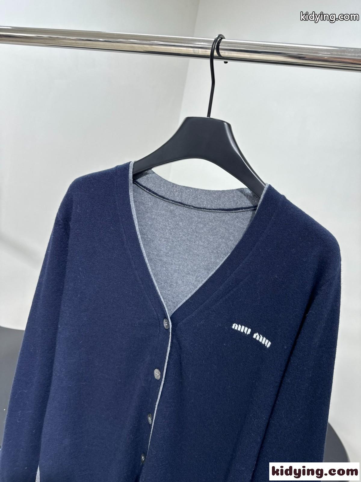 シルクxカシミヤ カーディガン ミュウミュウ ニット コピー Vネック ネイビー-2