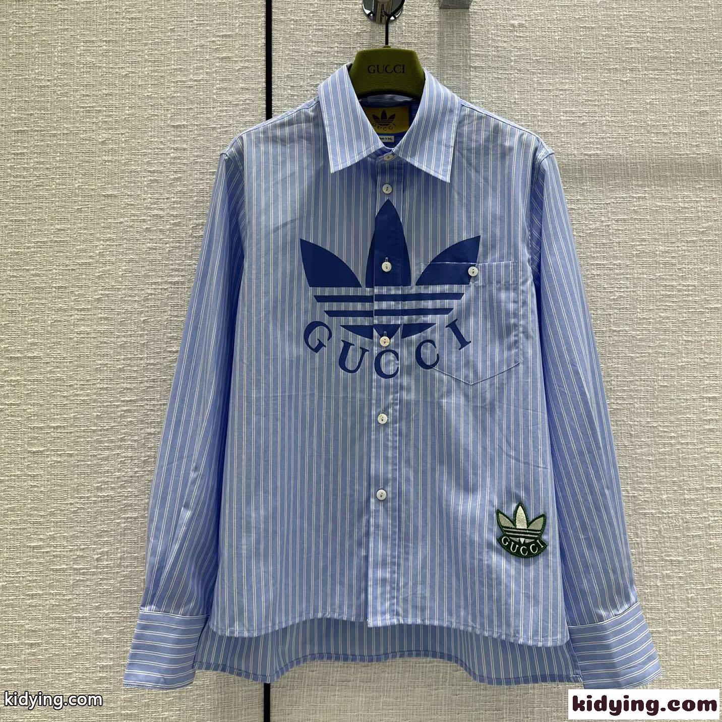 adidas x Gucci ストライプ コットン シャツ グッチ シャツ コピー 長袖 ユニセックス-0