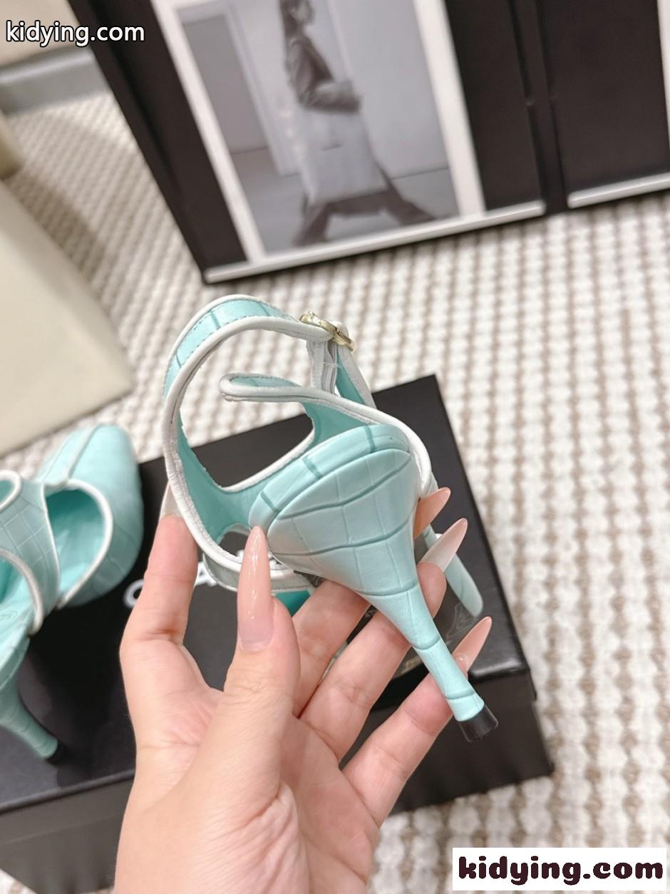 大人エレガント スリングバック シューズ シャネル パンプス コピー ミントブルー-4