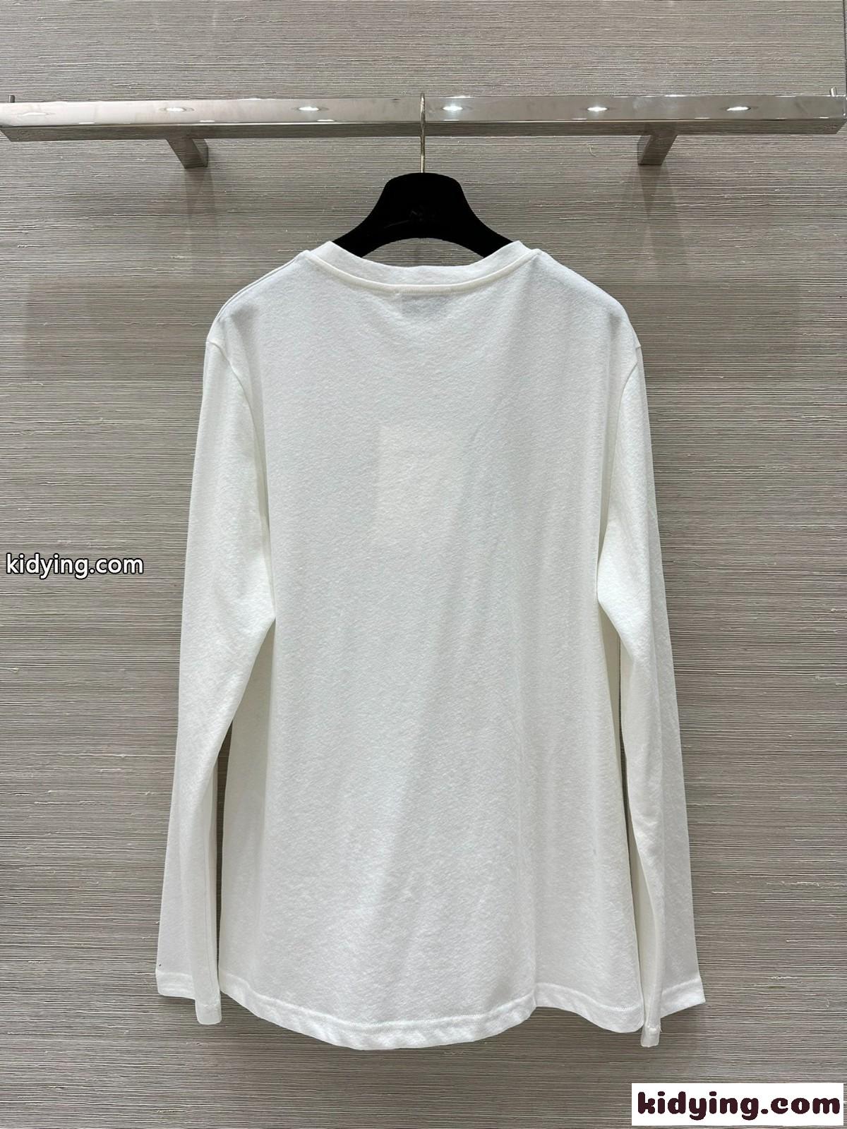合わせやすい カジュアル コットン 長袖Tシャツ シャネル Tシャツ コピー ホワイト-4