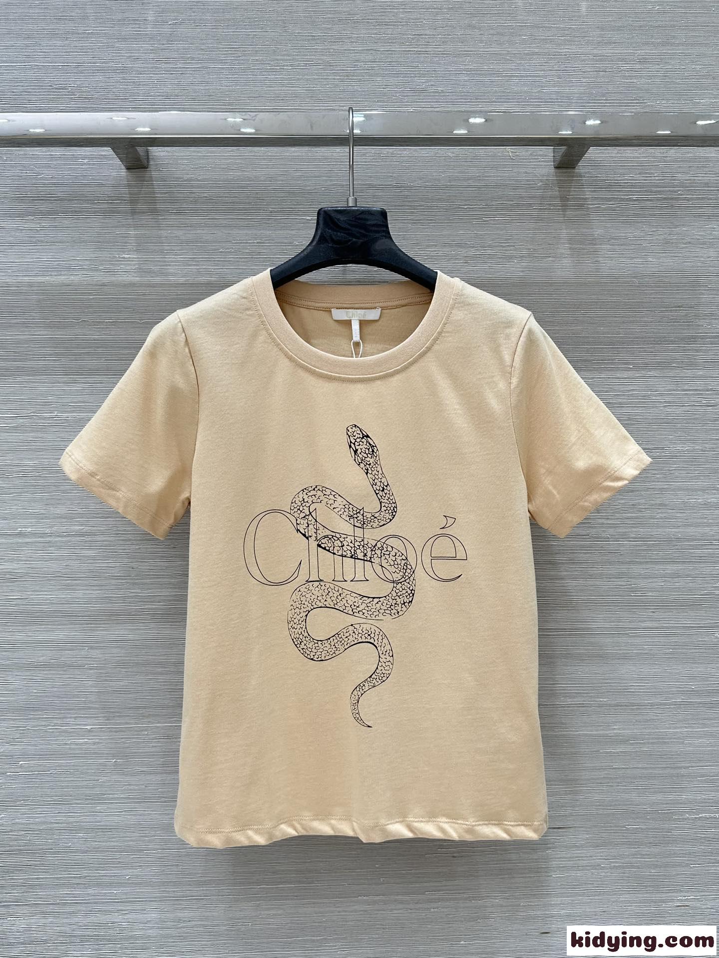 コットンジャージー ベビーフィット ロゴTシャツ クロエ Tシャツ スーパーコピー ベージュ-2