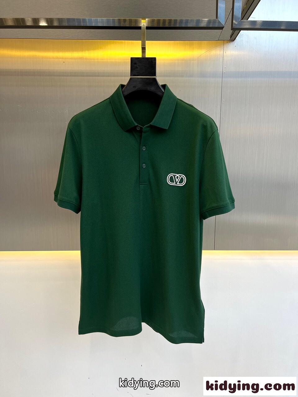 人気 Vロゴ コットン ポロシャツ ヴァレンティノ Tシャツ コピー メンズ トップス グリーン-0