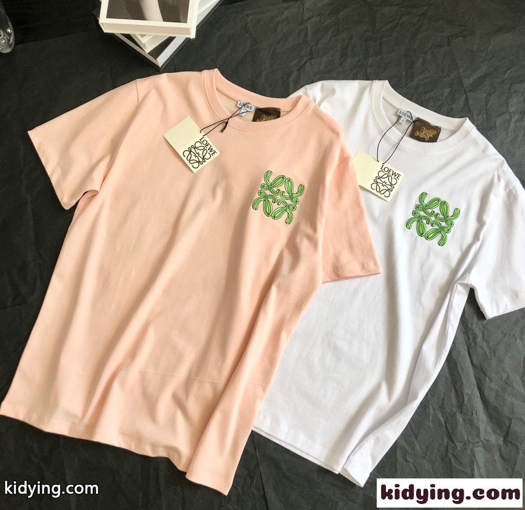 シンプル ロゴ 刺繍 コットン 高級感 クルーネック ロエベ tシャツ コピー 半袖 2カラー 春夏 トップス-3