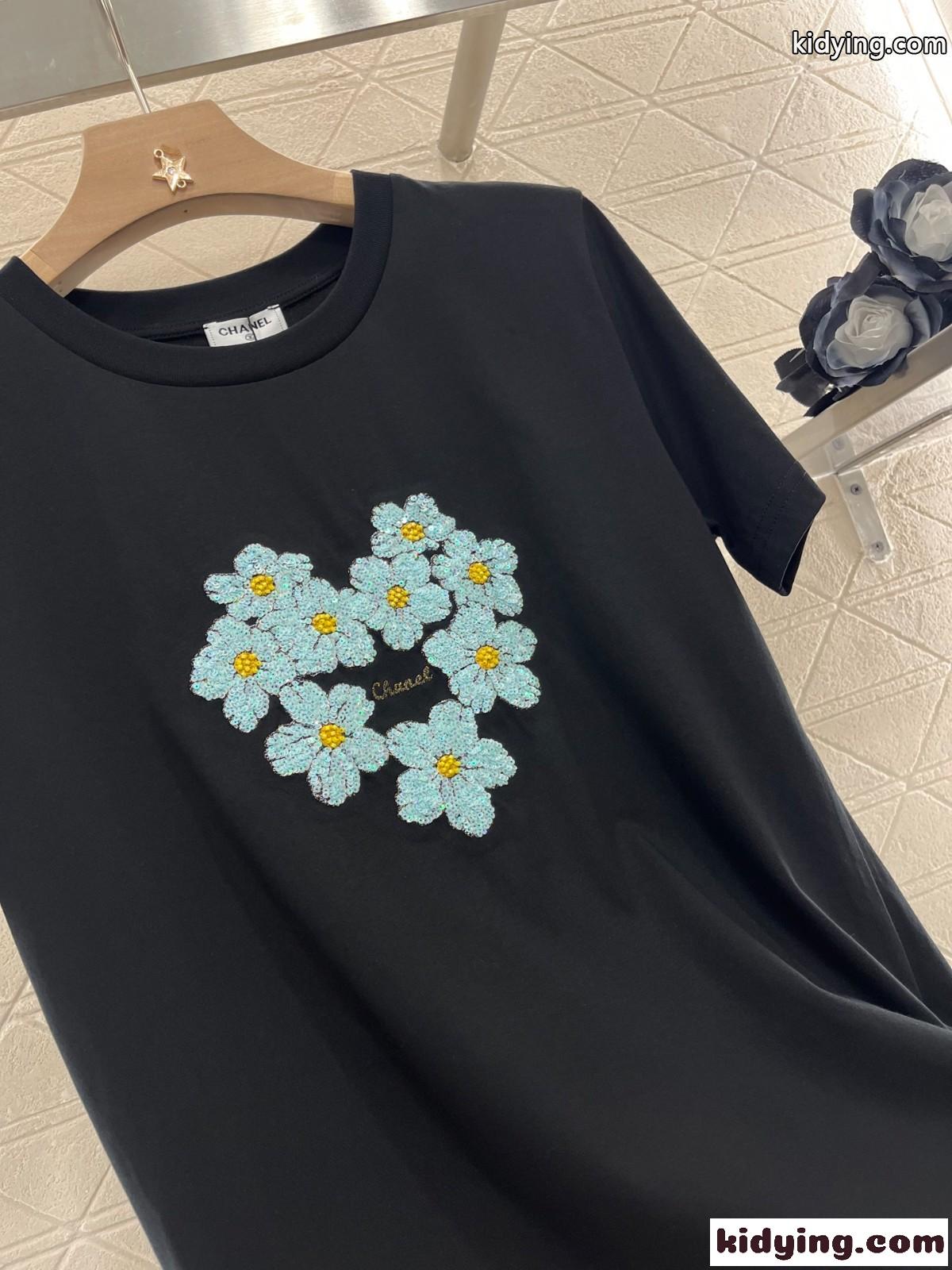 シンプル コットン 半袖Tシャツ シャネル Tシャツ スーパーコピー ブラック-4