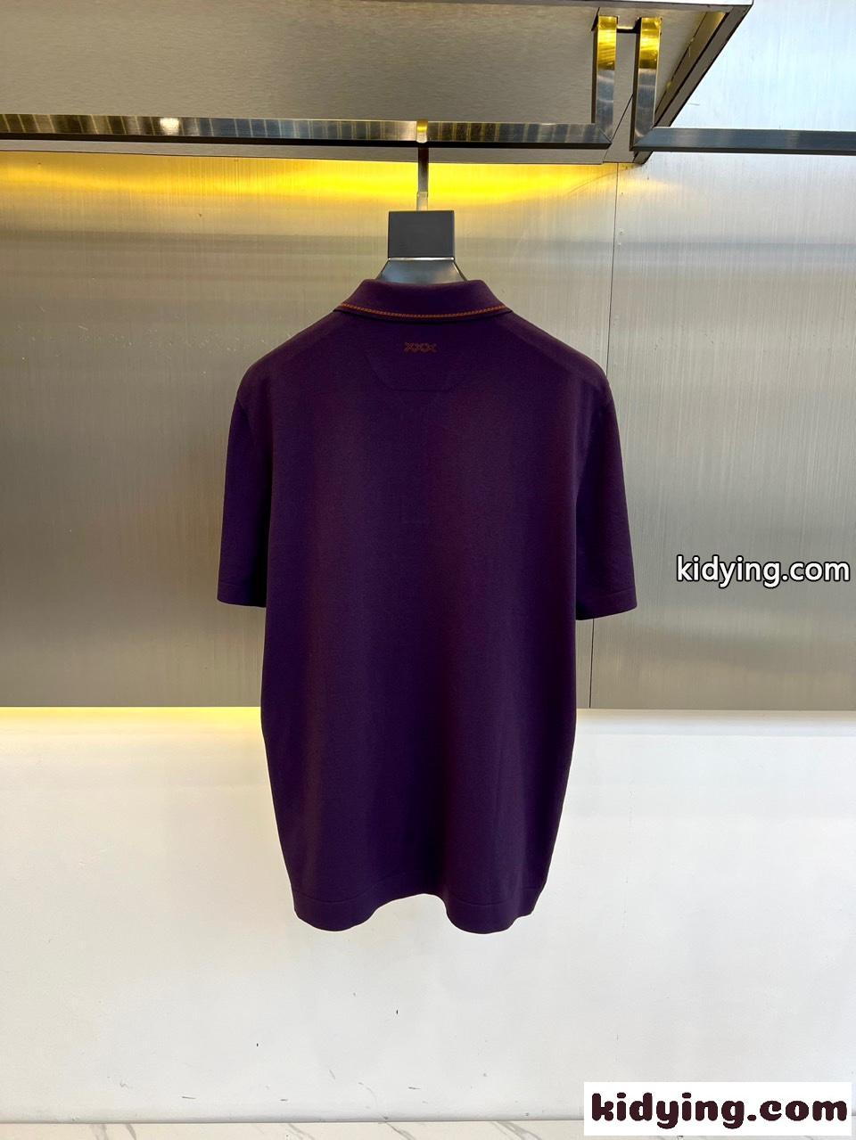 カジュアル 半袖ポロシャツ エルメネジルド・ゼニア Tシャツ コピー パープル-3