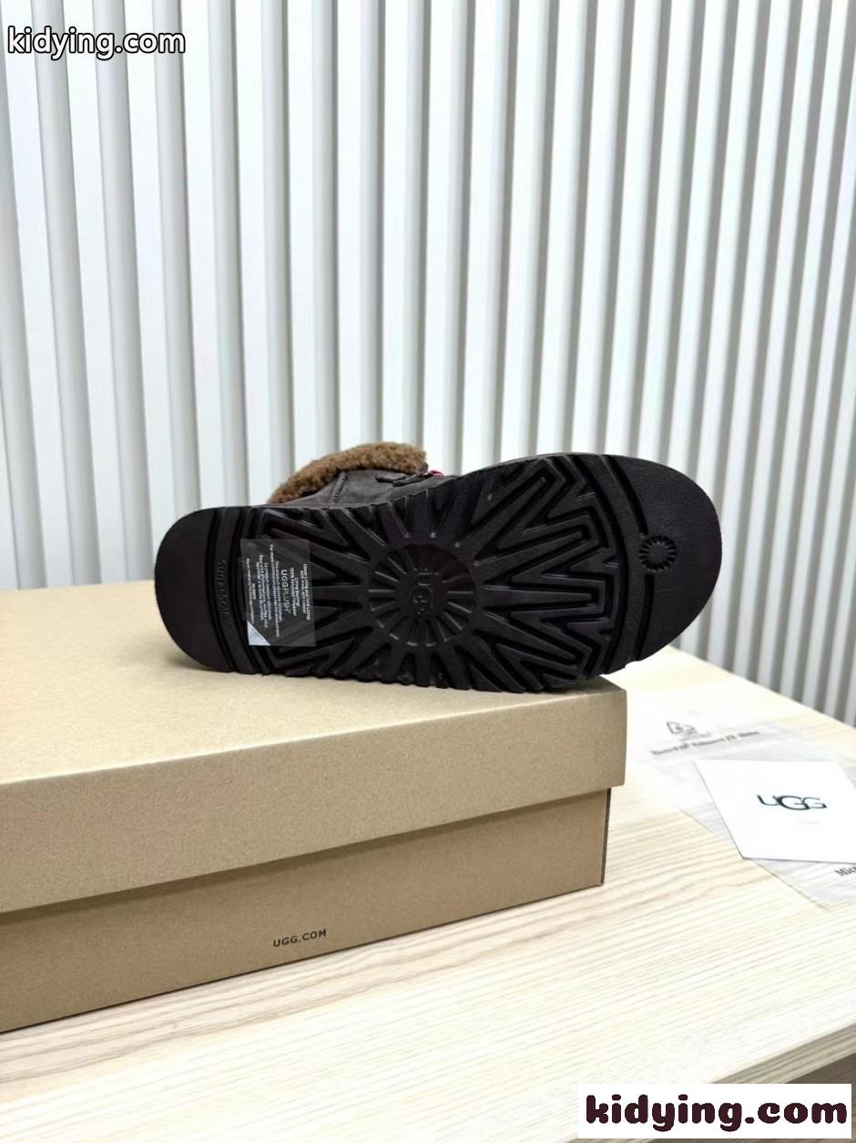 UGG プラットフォーム スエード レースアップブーツ アグ スーパーコピー ダークブラウン-3