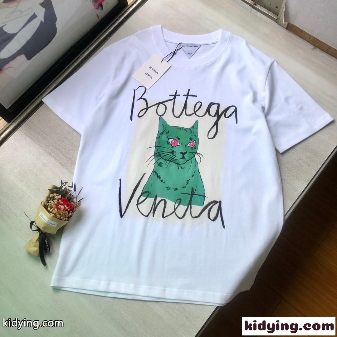 レディース シンプル ベーシック ロゴ プリント クルーネック ボッテガヴェネタ 半袖tシャツ コピー ホワイト-0