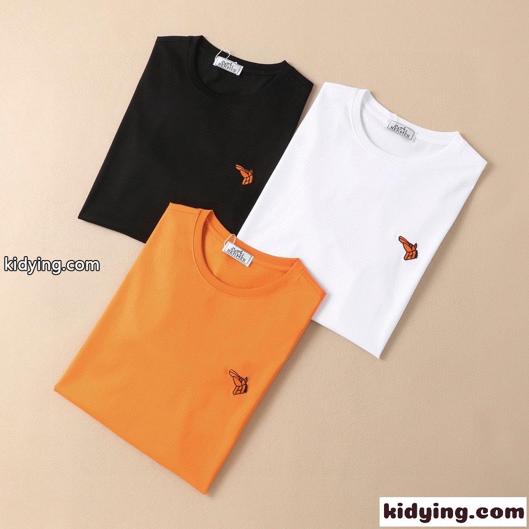 3色あり 柔らかい 快適 エルメス 半袖tシャツ コピー 夏 定番 着回し ロゴ 刺繍 カジュアル トップス-0