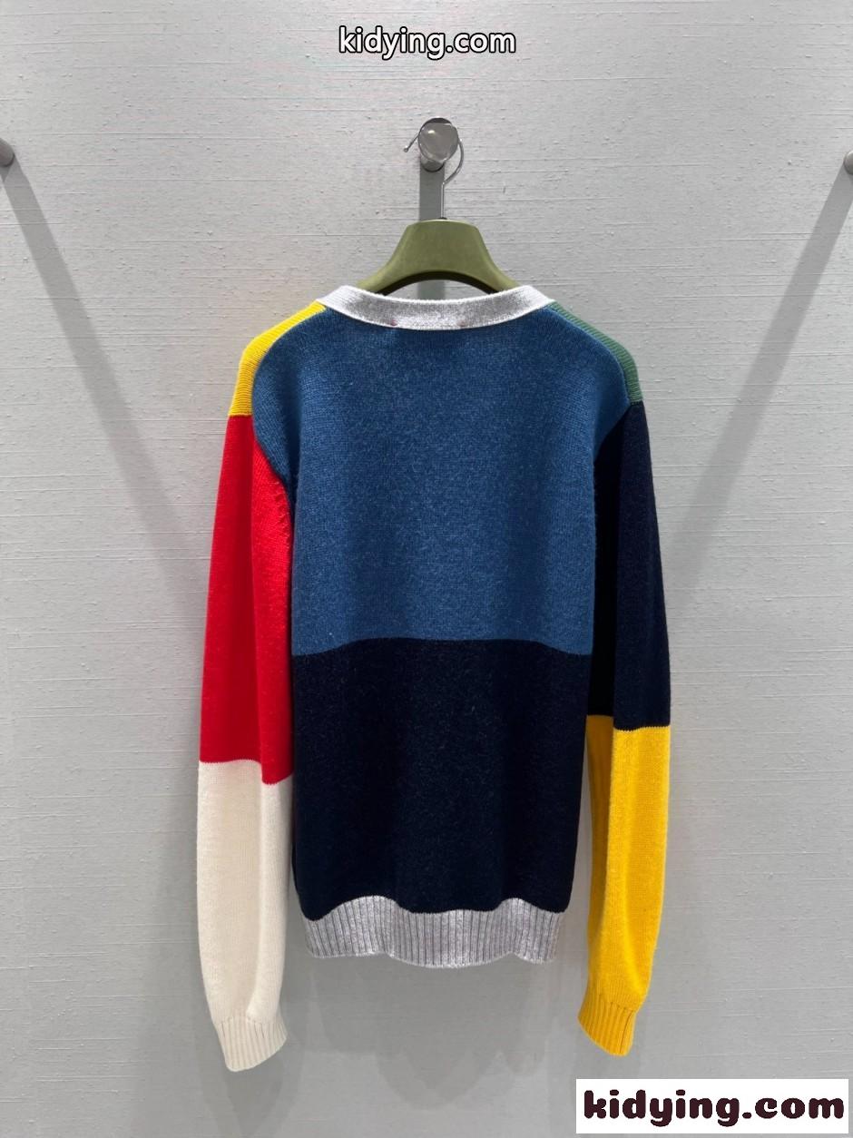 カラーブロックウール＆カシミヤ カーディガン グッチ ニット 偽物 Vネック-0
