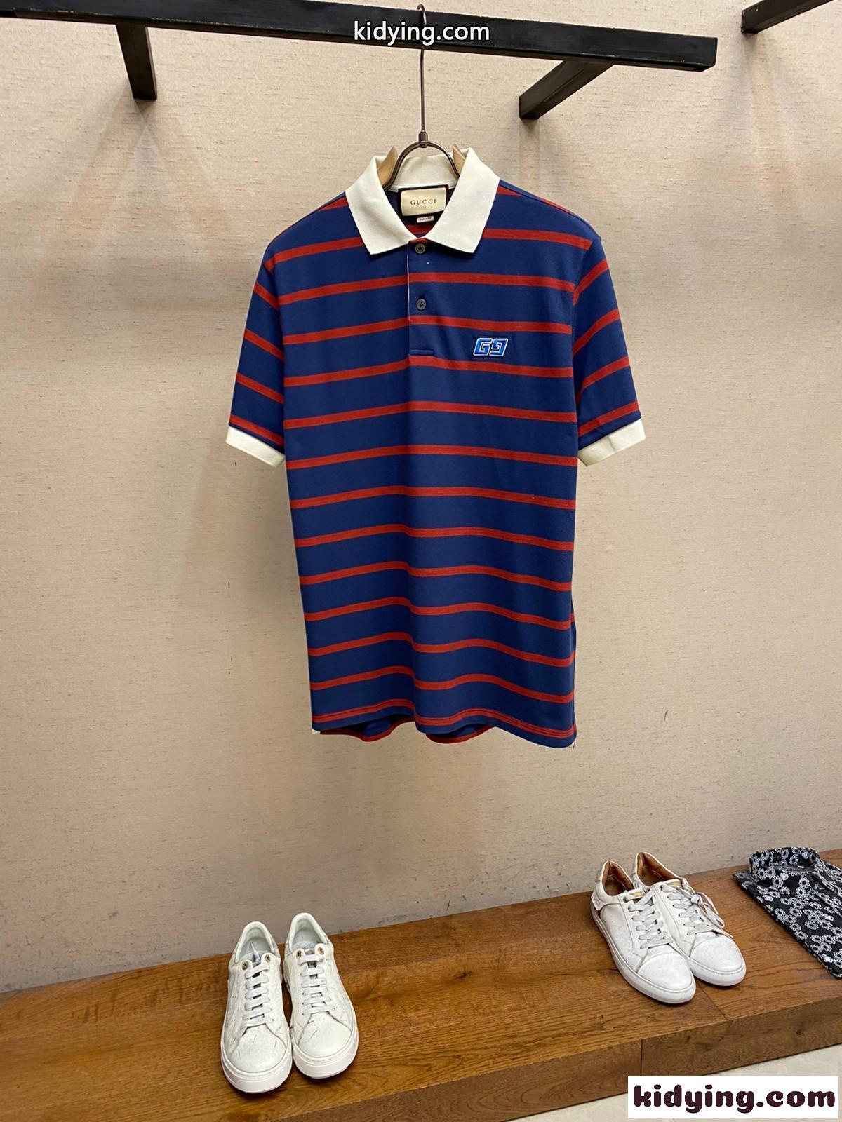 上品 カジュアル コットン ポロシャツ グッチ 半袖Tシャツ コピー ブルー-0