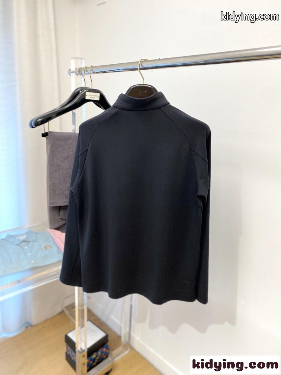 シンプル 洗練された 胸ロゴ ハーフジップ 長袖Tシャツ ヒューゴ・ボス Tシャツ 偽物 ブラック-4