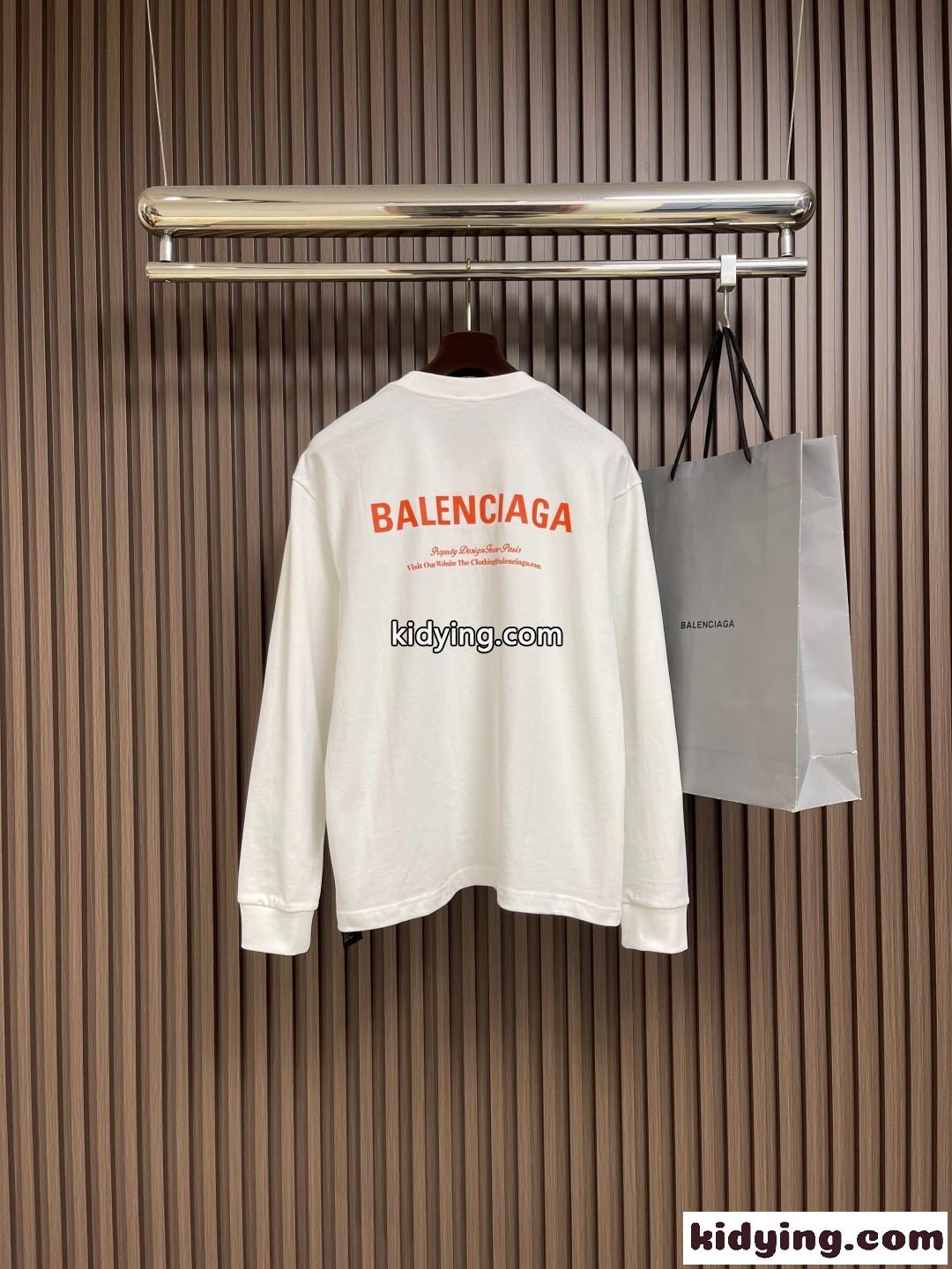 ベーシック ロゴプリント 長袖Tシャツ バレンシアガ Tシャツ 偽物 コットン ホワイト-1