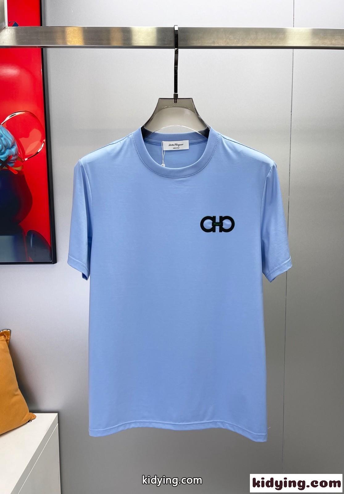 シンプル 合わせやすい サルヴァトーレ・フェラガモ Tシャツ コピー ロゴ クルーネック 半袖Tシャツ-1